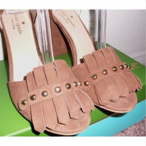 Kate Spade Suede Kiltie Fringe Block Heel 8 - Picture 3 of 12